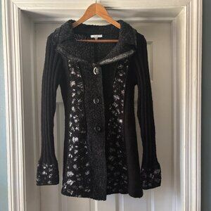 Sioni Wool Blend Black Silver Cardigan Fitted Y2K Size M